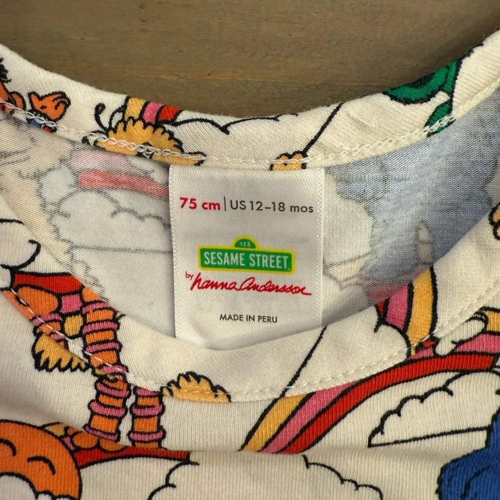 Sesame Street Cream Dress with Blue, Yellow & Red Characters